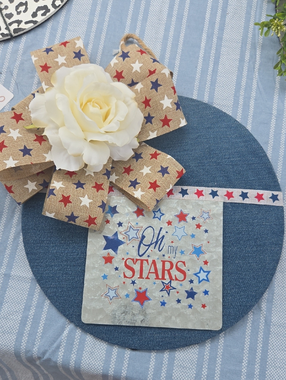 Patriotic Star Bow Door Hanger- Red, White & Blue